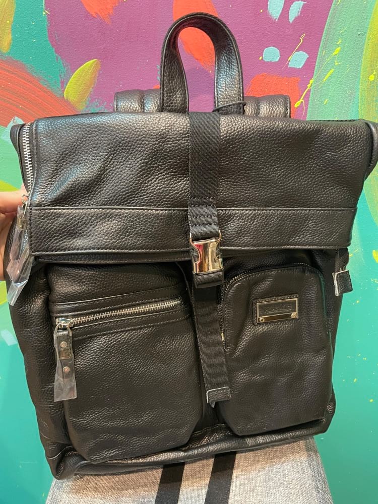 Men`s Republic Leather Backpack - Black Pebbled Cowhide